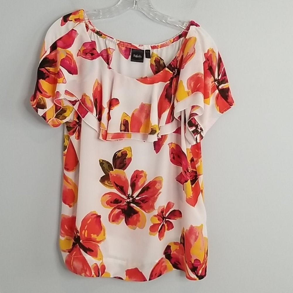 Rafaella Ruffle Floral Blouse Petite Large PL